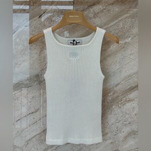 Miu Miu Ivory Ribbed Sleeveless Top